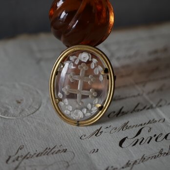 ロレーヌ十字　ルーサイト　ヴィンテージブローチ　フランスアンティーク