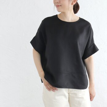 Tシャツ感覚でさらっと着られる リネンのワイドプルオーバーブラウス（ブラック）TP34の画像