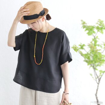 Tシャツ感覚でさらっと着られる リネンのワイドプルオーバーブラウス（ブラック）TP34の画像