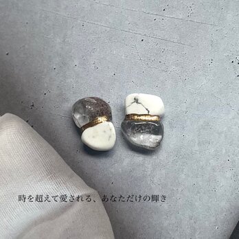 ハウライトトルコ×ガーデンクォーツ 金継ぎピアス｜心を穏やかに整える天然石ジュエリーの画像