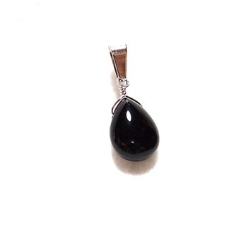 ステンレス* しずくモリオン（黒水晶）のペンダントトップ ネックレス トップのみの画像