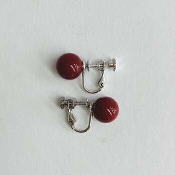 シェルビーズレッドイヤリング/約10mm/RED/made in japanの画像