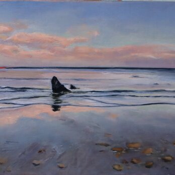 油絵「黒津崎海岸の夕暮れ」の画像