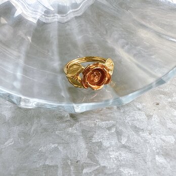 RA102-【 AVON 】エイボン・ヴィンテージリング 1970s Gold Tone Pink Rose Ringの画像
