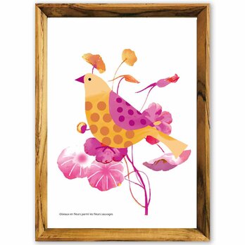 野の花に咲く鳥　鳥　花　送料無料 　イラスト　A4〜A0　ポスター　アートポスター　アートsei検索新着順　3533の画像