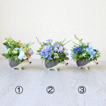 トコトコハリネズミのflowerアレンジ（ブルー系）の画像