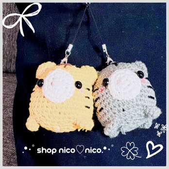 ☆選べる４種☆コロコロしたフォルムがかわいい！にこぐるみネコちゃんのストラップ①の画像