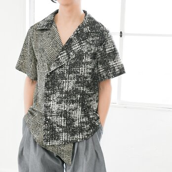 送料無料【完全一点物】半袖ダブルシャツ(グレーチェック)の画像