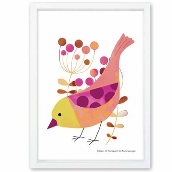 野の花に咲く鳥　鳥　花　送料無料 　イラスト　A4〜A0　ポスター　アートポスター　アートsei検索新着順　3534の画像