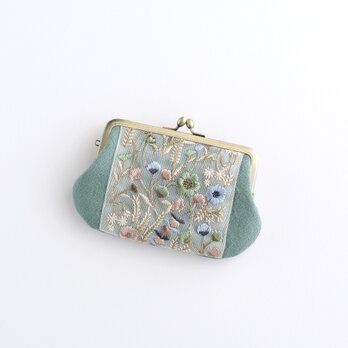 インド刺繍リボンのがま口ミニ財布/ポーチ　グリーンの画像
