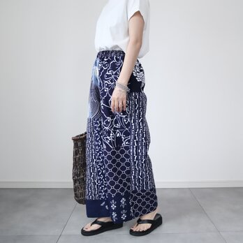 浴衣のワイドパンツ（パッチワーク・M）　着物リメイクの画像
