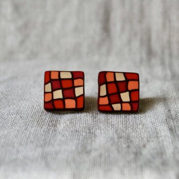 四角モザイクピアス　red pink orangeの画像