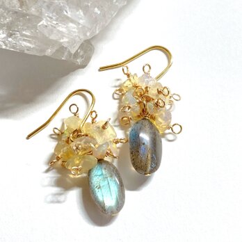 大粒ラブラドライトとたっぷりプレシャスオパールのピアス/イヤリング
