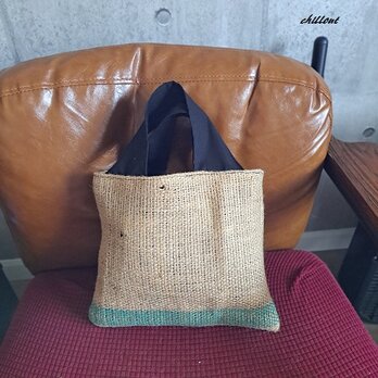 Coffee Hemp Bag：コーヒー麻袋バッグ：グリーンライン【0885】の画像