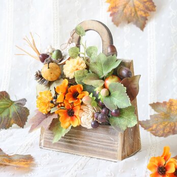 コスモス＆パンプキン秋のバッグアレンジメント