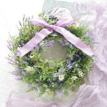 ラベンダーとベリーの爽やかハーブリース 造花