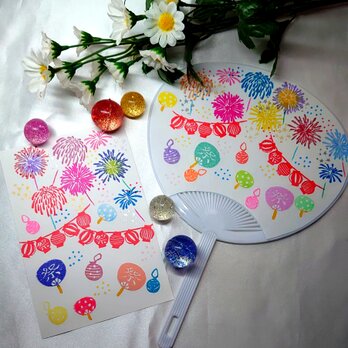 消しゴムはんこ「花火・祭・ちょうちん②」12個の画像