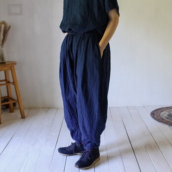 farmers pants｜群青色（ぐんじょういろ）｜草木染め・ダブルガーゼのワイドテーパードパンツ（ユニセックス）の画像