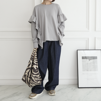 【丈調整できる】ライトオンスのシャンブレー デニム タックパンツ ダークブルー 4サイズ 0734D.BL