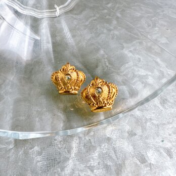 PA343-【 AVON 】エイボン・ヴィンテージピアス 1989 Gold Tone Crownの画像