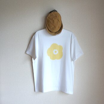 オーガニックコットン【半袖/長袖】「 ひとつぶ poppy（ クリームイエロー × ナチュラル／ホワイト ）」Ｔシャツの画像