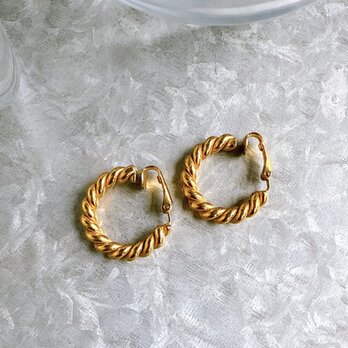 Y1135-ヴィンテージイヤリング U.S.A. 1980s Gold Tone Screw Hoop Earringsの画像
