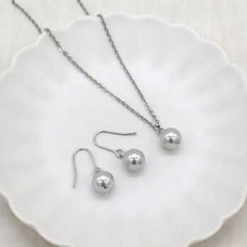 《２色から選べる》グレーパールの一粒パールネックレス＆ピアス／イヤリングセット