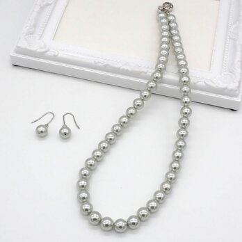 《２色から選べる》グレーパールネックレス＆ピアス／イヤリングセット