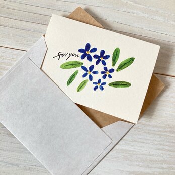 封筒付きミニカード「青い花」・水干絵具の画像