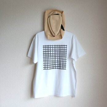 オーガニックコットン【半袖/長袖】「 hand paint check（ 黒 × ナチュラル／ホワイト ）」Ｔシャツの画像