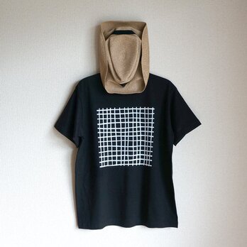 オーガニックコットン【半袖/長袖】「 hand paint check（ 白 × スミクロ ）」Ｔシャツの画像