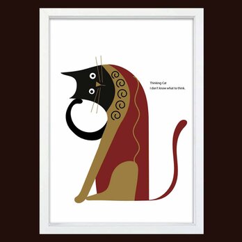 考えるネコ　猫　送料無料 　イラスト　A4〜A0　ポスター　アートポスター　アートsei検索新着順　2945の画像