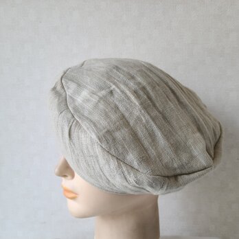 魅せる帽子☆ふわり軽い♪麻混紡のリバーシブルベレー～モスグリーン&プリント柄のコピー