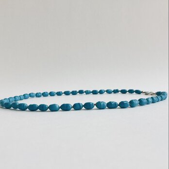 ガラスバロックビーズオールノットネックレスM/約6x10mm約45cm+2cm/ターコイズブルー/R/made in japanの画像