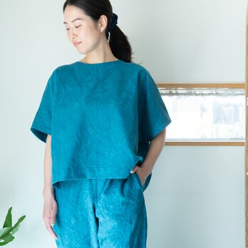 ジャガード織り　後ろタックのブラウス【Organic Cotton／クチナシの実染め】の画像