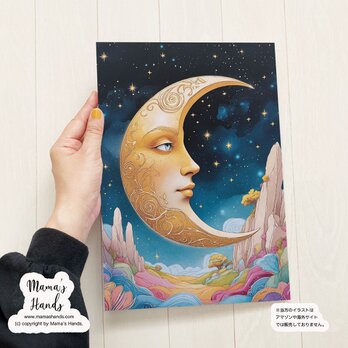 《三日月の幻想世界》☘️A4 ポスター ムーンフェイス  オラクルカード風 イラスト アートの画像