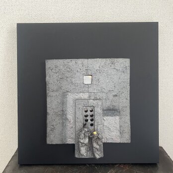 雛　焼締&黒釉&ステンレス　陶額(中)  No.21の画像