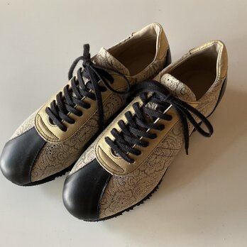 【限定2足】花柄ペイズリーレース × レザースニーカーの画像