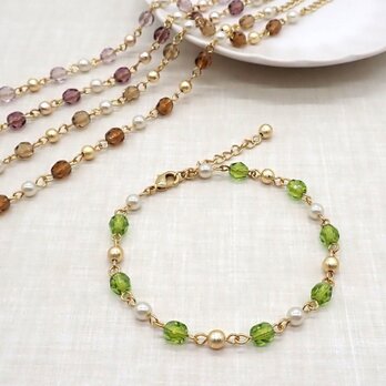 《５色から選べる》小粒チェコビーズとパールのブレスレット