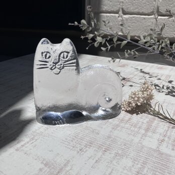 リサ・ラーソン＊ガラスのごきげん猫／北欧ガラス／Royal Kronaの画像