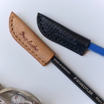 イタリア革の鉛筆キャップ／ペンシルキャップ／２個セット／キャメル&ブラック