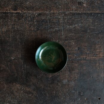 緑で素敵◆巾着の絵。時代物　漆芸蒔絵小皿　漆器　骨董/antiques 古民家 菓子皿　大正時代の画像
