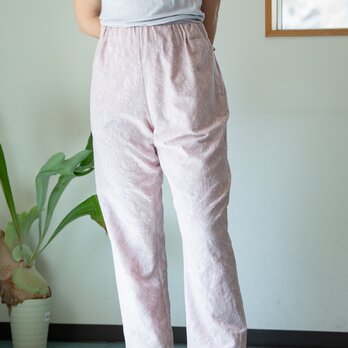 ジャガード織り　両サイドポケット付きギャザーパンツ【Organic Cotton／シャクヤク染め】の画像