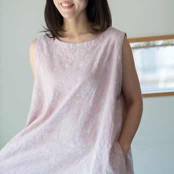 ジャガード織り　ワイドフレアーワンピース【Organic Cotton／シャクヤク染め】の画像