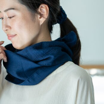 【藍染】リネン混ガーゼ日除けスカーフ【Organic Cotton】の画像