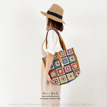 再入荷❤️16点売れました⭐️かぎ編み クロシェ ゴブラン オランダ製 北欧 茶色 革 (中) 軽い トートバックの画像