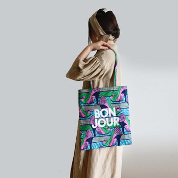 アフリカンバティック　トートバッグ　『BON JOUR』　ハイヒール柄　アフリカンファブリック　A4大人お稽古バッグの画像