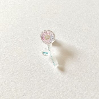 ガラスのお花のピンブローチまる(ピンク)の画像