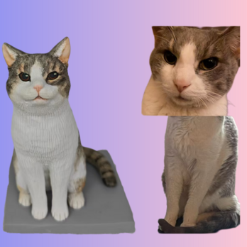 【受注作製】ペットギフト うちの子 写真入り 猫人形 フィギュア、名入れ 愛猫 肖像画 似顔絵❤ペットロス、誕生日、記念日の画像