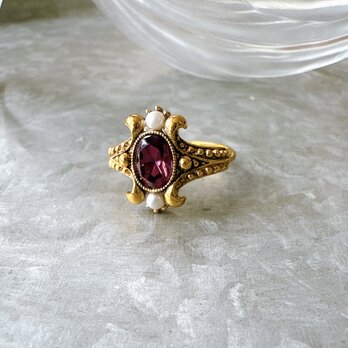RA109-【 AVON 】エイボン・ヴィンテージリング 1970s Victorian Amethyst Rhinestoneの画像